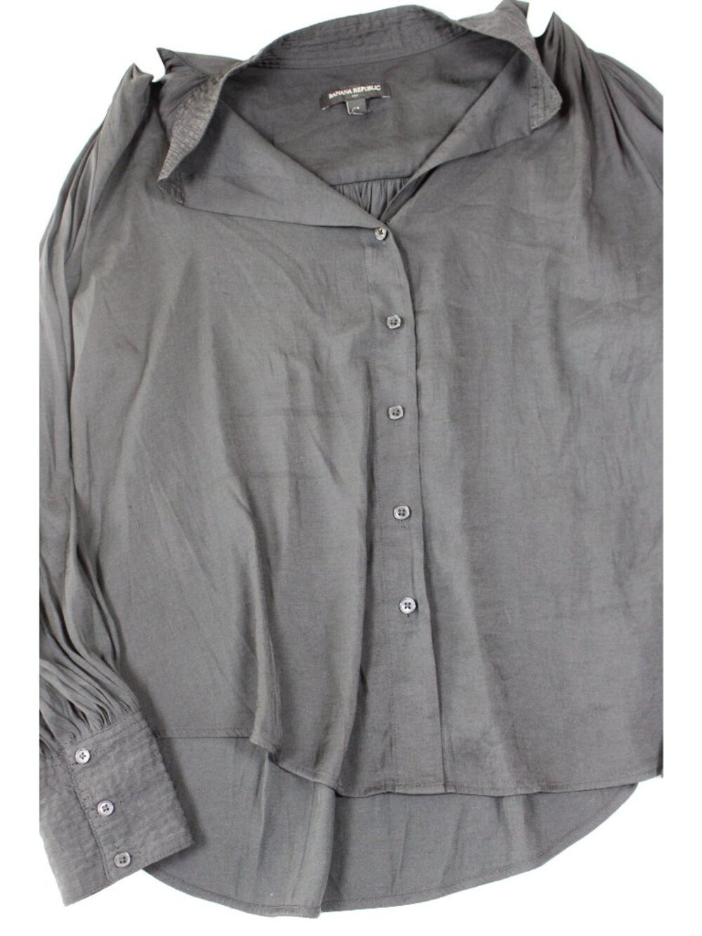 Banana Republic Womens Gray Button-Down Shirt With Pleated Sleeves Size M Soft L